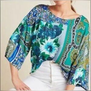 TINY by Anthropologie Ellery Mixed Print Blouse- L